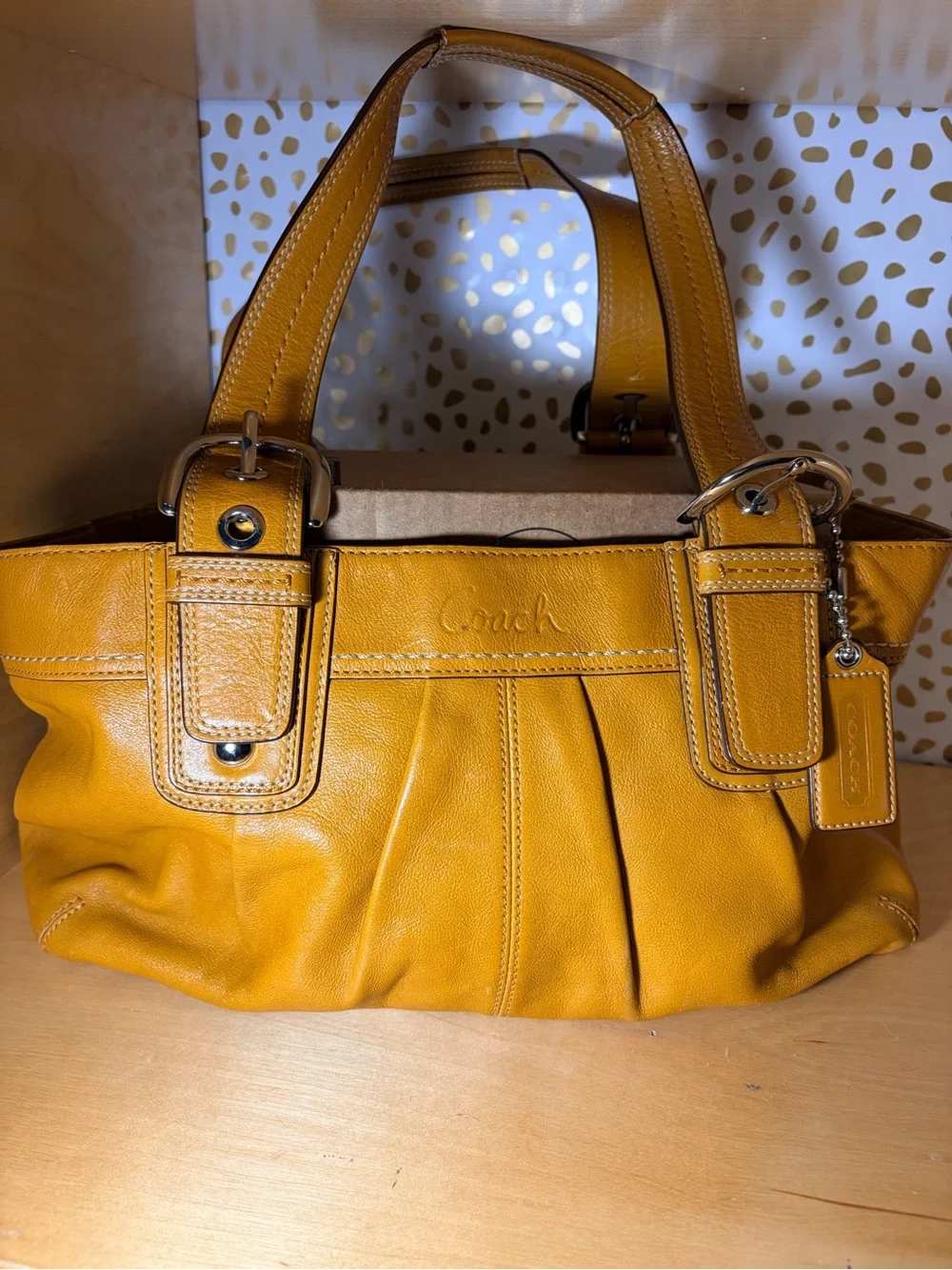 Coach Mustard Leather Double-Handle Shoulder Bag